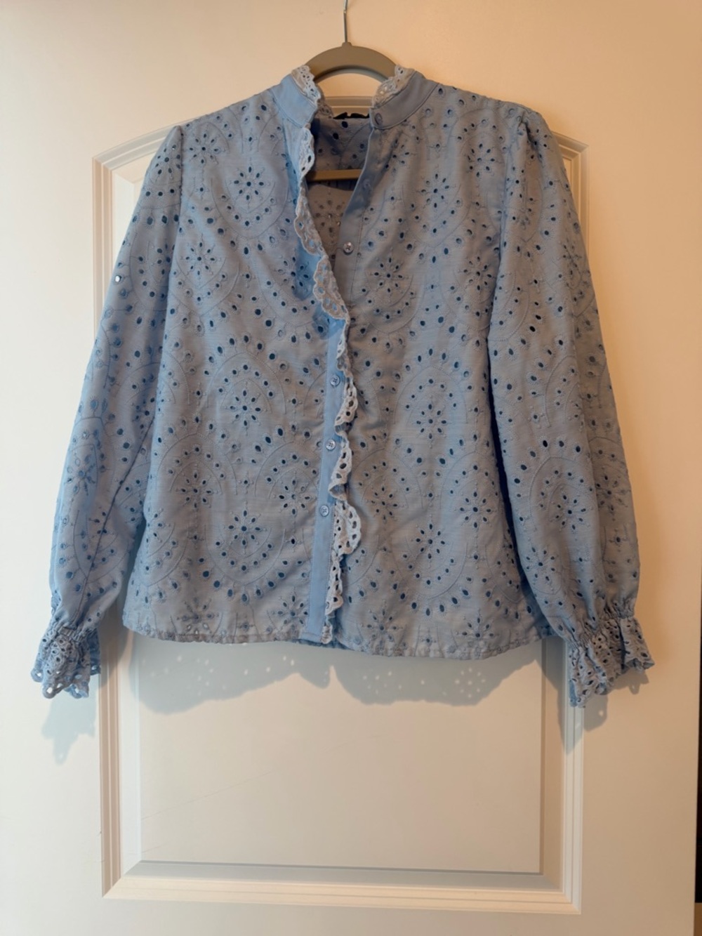Light Blue Eyelet Ruffle Blouse